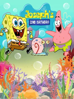 

5x7ft Happy Birthday Party SpongeBob SquarePants Patrick Star DIY Custom Photo Studio Background Backdrop Vinyl 220cm X 150cm