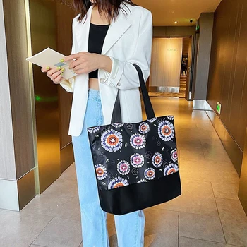 

Casual Canvas Women Shoulder Shopping Bag Popular Simple Female Daily Bag Flower Printed Large Capacity Handbag