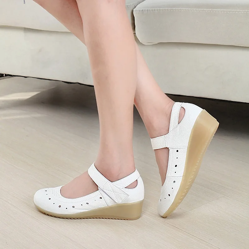 

Spring And Summer New Style Head Cowhide Work Shoes Hollow out Tendon Comfortable Nurse Mom