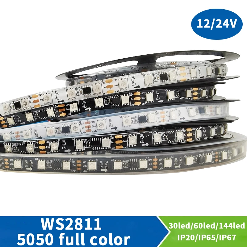 

Светодиодная водонепроницаемая лента WS2811 RGB 5050 SMD, Адресуемая 30-60 светодиодов, внешняя 1 ИС-контроллер, 3 светодиода, яркая Обычная 12 В, 5 м