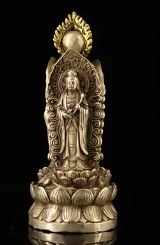 

7" xuande Chinese Antique bronze handmade silvering gilt three face statue