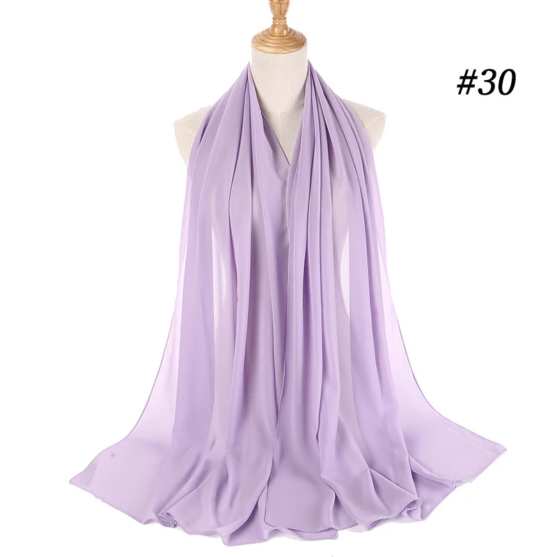 Простой пузырь шифон хиджаб платок женский сплошной цвет длинные шали и обертывания мусульманские хиджабы шарфы женский платок Femme - Цвет: Color 30
