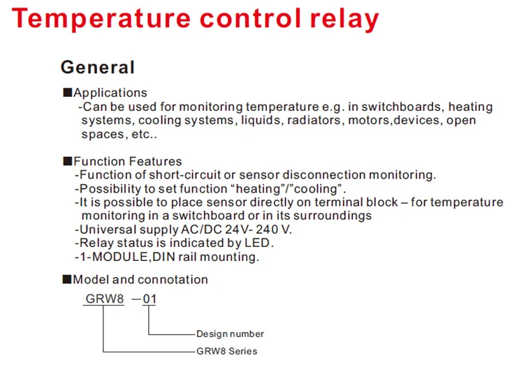 GEYA GRW8-01 din-рейку реле контроля температуры 16A широкий диапазон напряжения AC/DC24-240V с водонепроницаемым датчиком