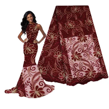 

Wine African Fabrics Tulle Sequin Lace Fabrics 2020 Wedding Glitter Style Lace Material for Sewing Nigerian Lace