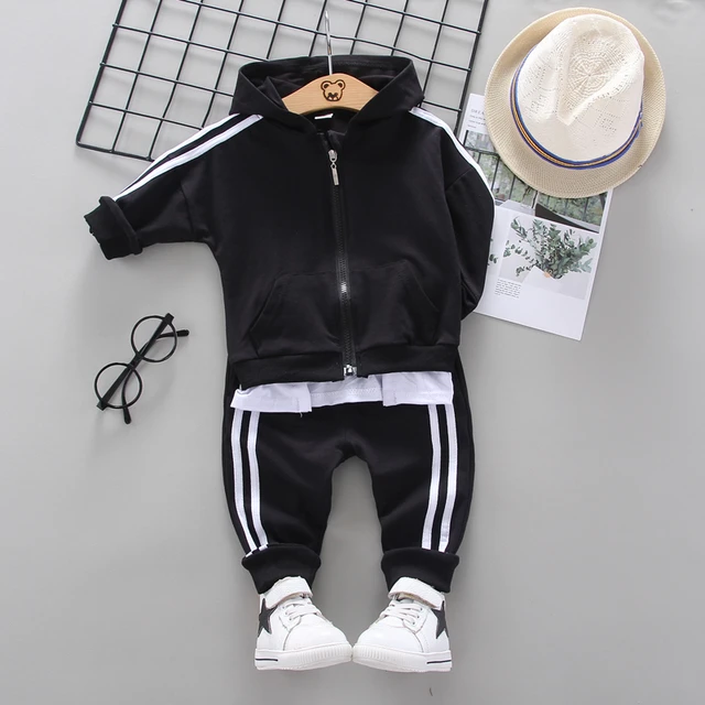 Spring Autumn Children Cotton Clothing Suit Baby Boys Girls Clothes Kids Sport Hoodies Pants 2Pcs/Sets Fahion Toddler Tracksuits XH latiaomao F Black