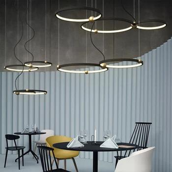 

Postmodern Designer Round Ring Star Band LED Pendant Lights Lighting Nordic Loft Art Restaurant Deco Pendant Lamp Light Fixtures