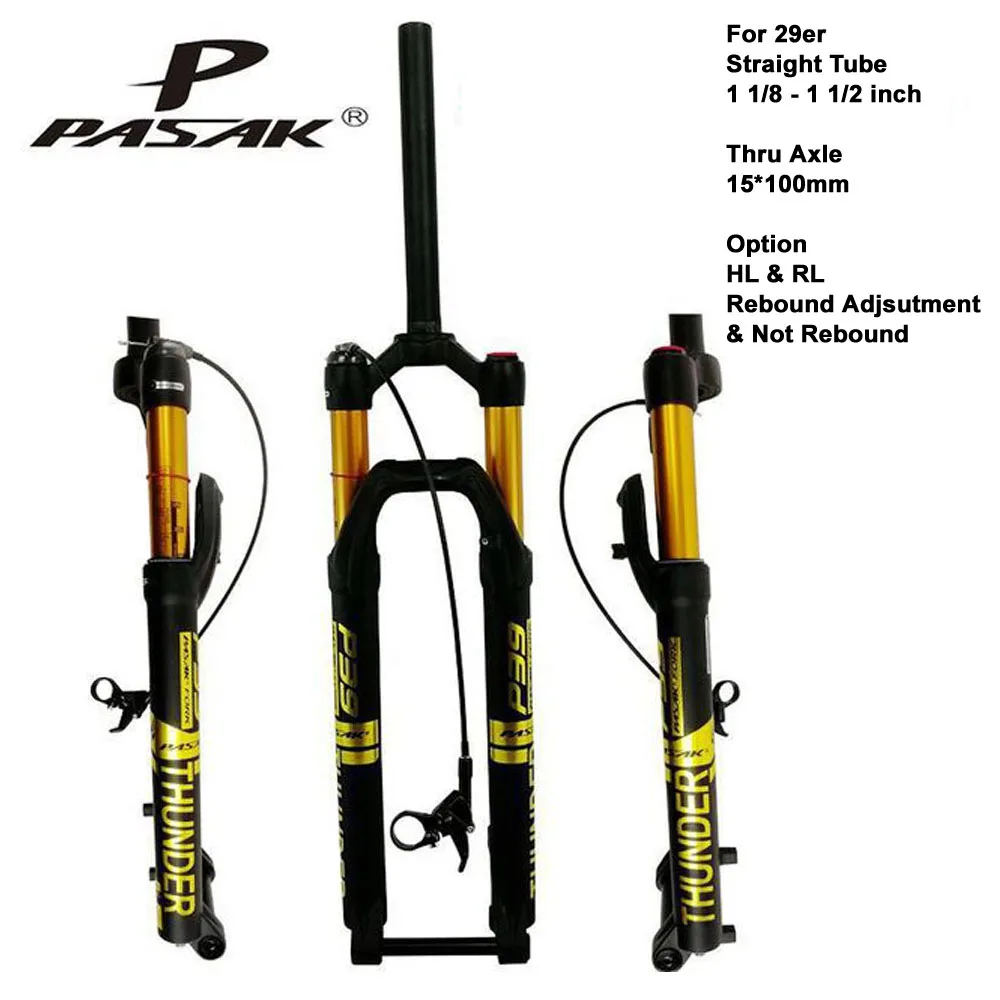 

Pasak-Bicycle Air Suspension Fork, MTB 29 Thru Axle, 15*100mm, Rebound Adjustment Line, Remote Disc Brake, Bike Fourchette