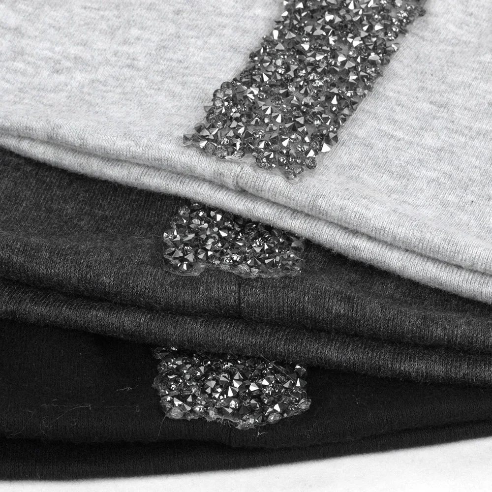 Geebro Women Soft Rhinestones Ribbon Cotton Casual Beanies Hats Solid Color Baggy Slouch Hats and Cap Lady Birthdays Gifts 4