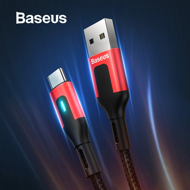 Кабель Baseus USB Type C для Samsung S9 S10 Quick Charge 3,0 Type C, светодиодный кабель для быстрой зарядки Huawei P30 Pro, USB-C, зарядное устройство Кабель Baseus USB Type C для Samsung S9 S10 Quick Charge 3,0 Type C, светодиодный кабель для быстрой зарядки Huawei P30 Pro, USB-C, зарядное устройство