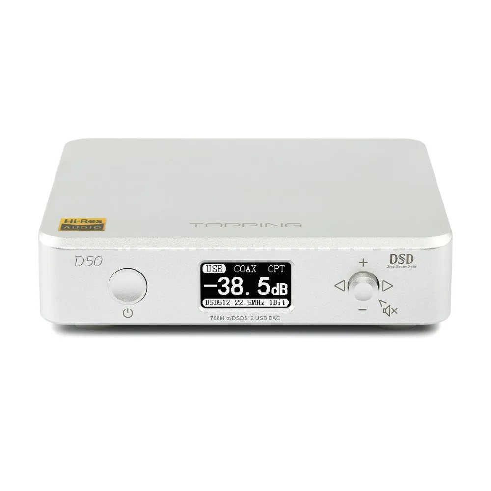 Топпинг D50 ES9038Q2M* 2 чип DSD512 USB DAC XMOS XU208 32 бит/768 кГц декодер - Цвет: Серебристый
