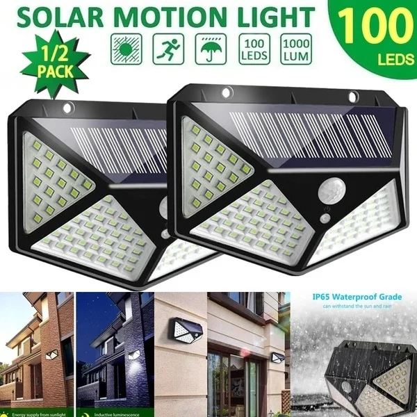 

4pcs 100 LED Solar Light Outdoor Waterproof 4-side Solar Sunlight Powered Lamp PIR Sensor Wall Light for Garden Decor