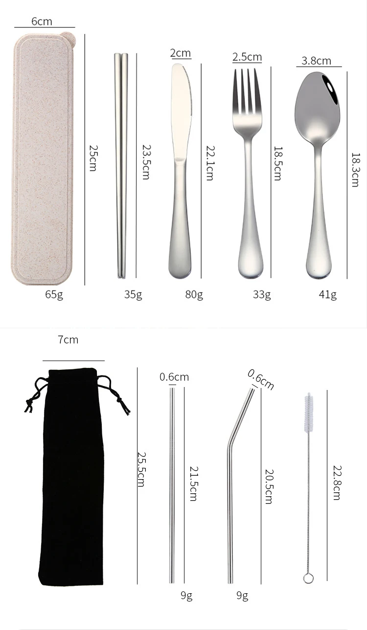 Dinnerware Set Travel Camping Cutlery Set Reusable Silverware With Metal Straw Spoon Fork Chopsticks And Portable Case