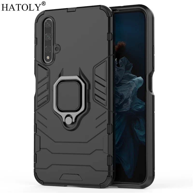 Dark Black Чехол для huawei Nova 5 T, чехол для huawei Nova 5T с кольцом на палец, чехол для телефона, Жесткий Чехол из поликарбоната и ТПУ, защитный чехол для huawei Nova 5T - Цвет: Dark Black