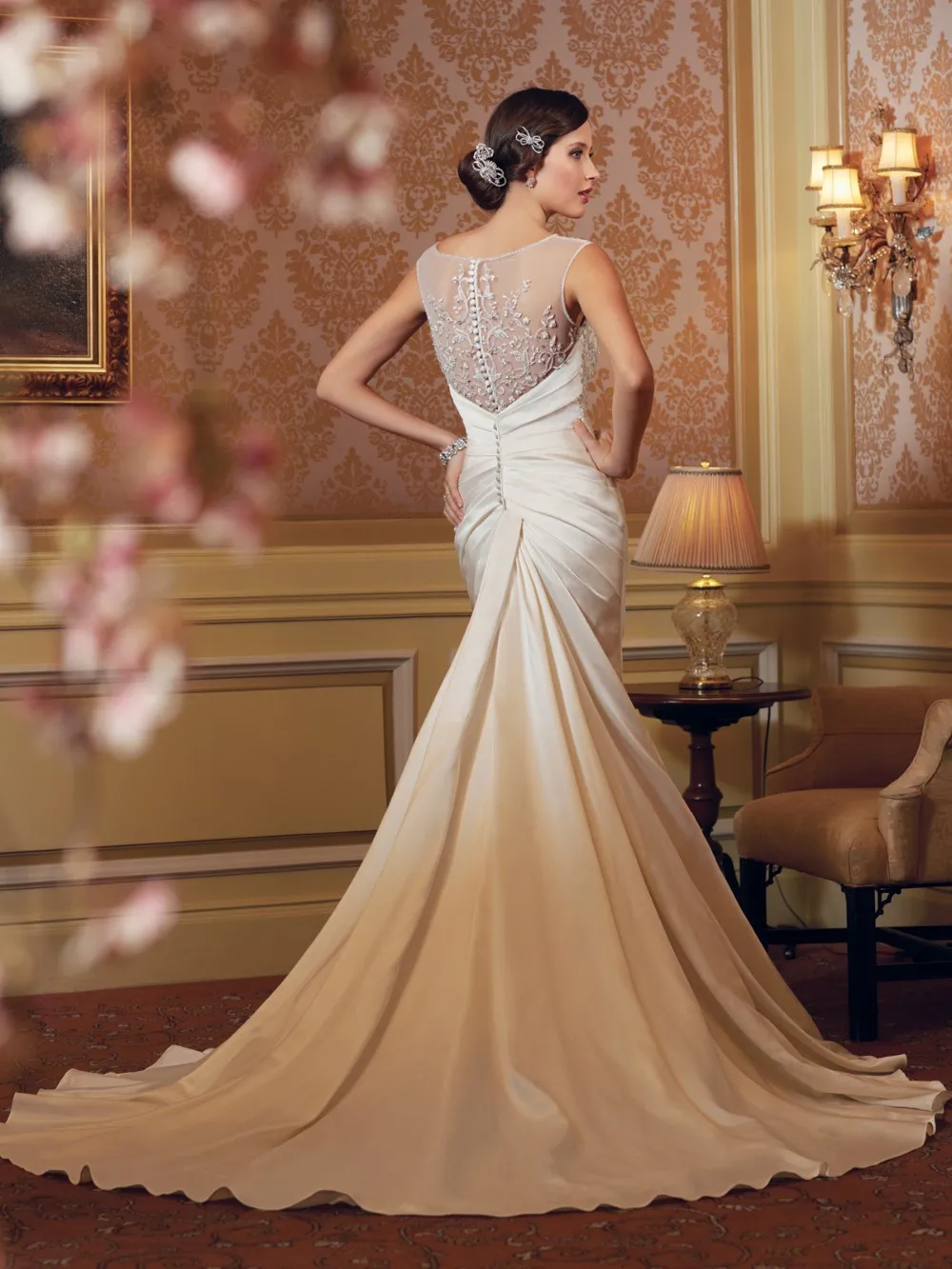 Nova senhora elegante vestidos de noiva sereia colher манга Кепка с аппликацией nupcial vestidos personalizado-feito cetim DY-12