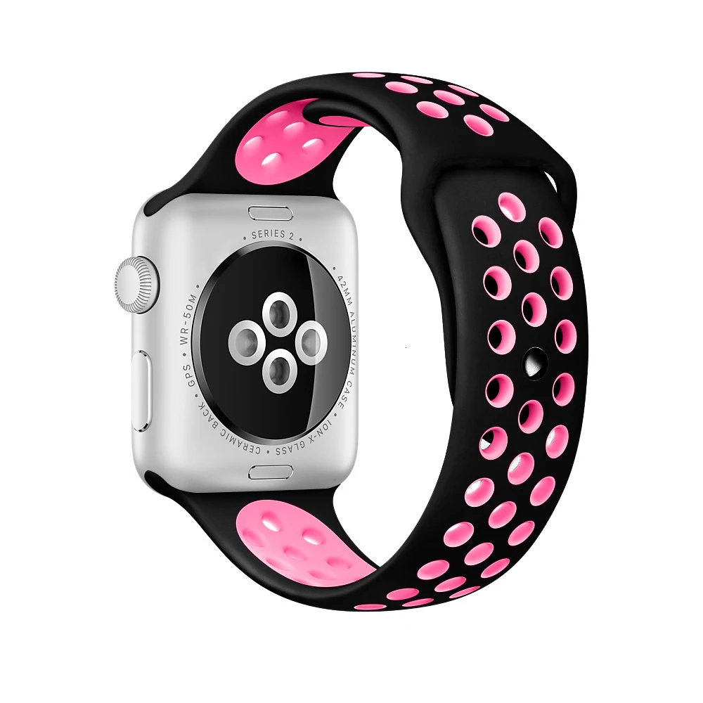 Black Powder Мягкий силиконовый браслет для Apple Watch 42 мм ремешок 44 мм дышащий iwatch серия 5 4 3 2 1 Замена 42 мм ремешок для часов 38 мм ремешок - Цвет ремешка: Black Powder