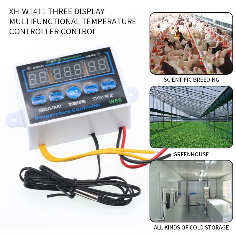 XH-W1411 White Shell Digital Thermostat Three Display Multi-Function Temperature Controller Output 10A 220V | Инструменты