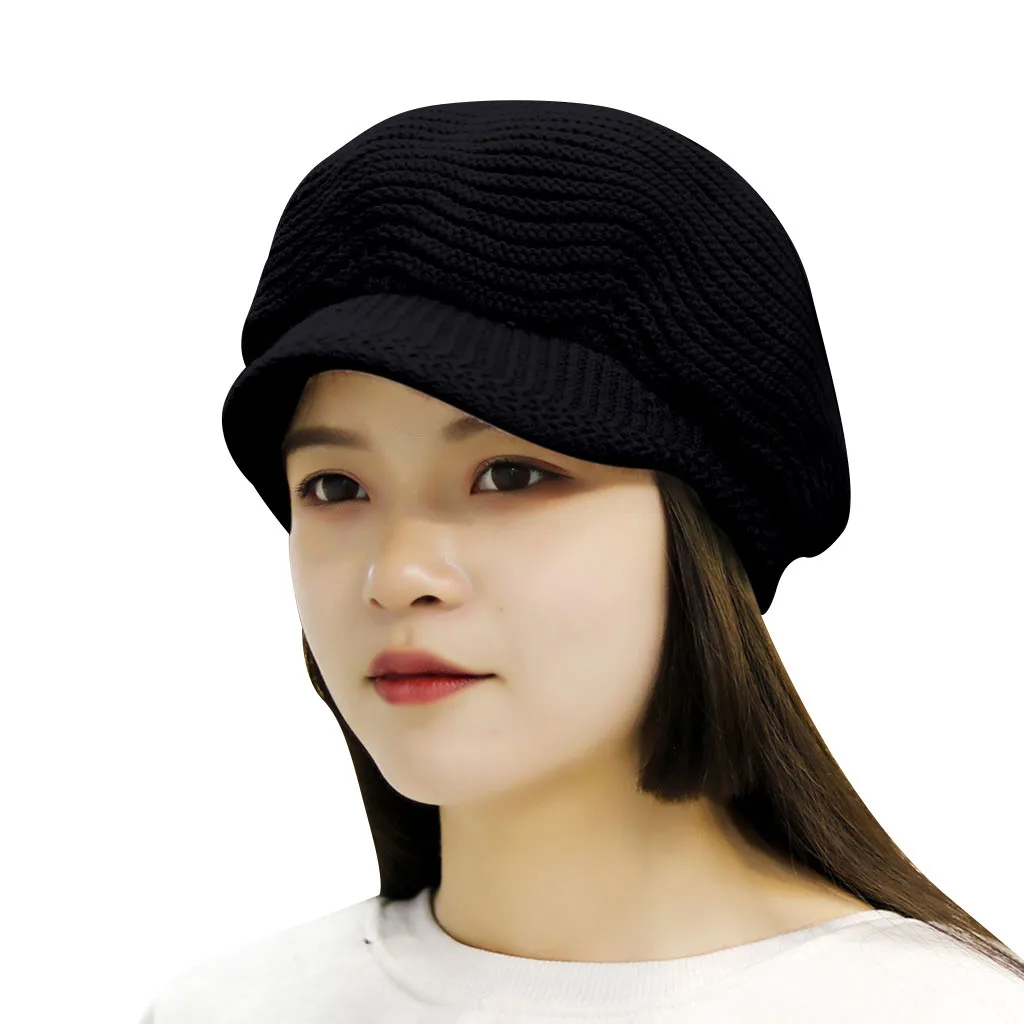 Женский берет с громоздкой, модная женская теплая однотонная вязаная ветрозащитная шапка в британском стиле, берет для девушек, женская шапка