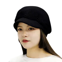 Женский берет с громоздкой, модная женская теплая однотонная вязаная ветрозащитная шапка в британском стиле, берет для девушек, женская шапка