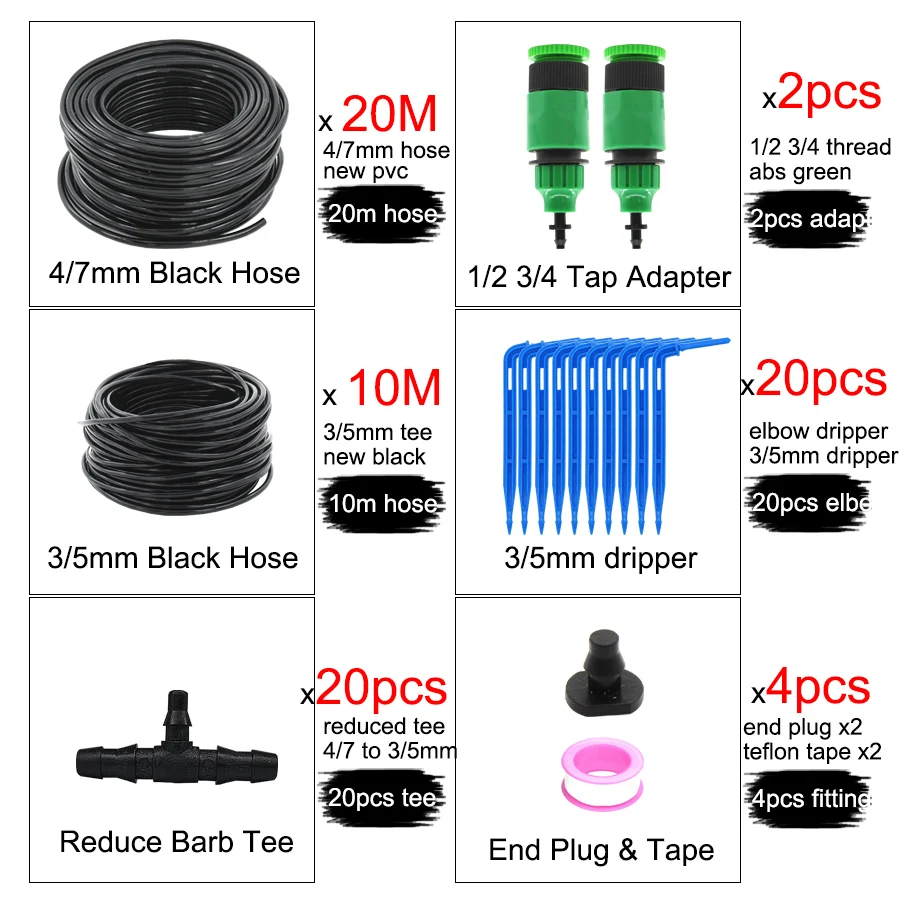 MUCIAKIE 1/4'' Reduced 1/8'' Blue Elbow Emitter Drip System Garden Watering Irrigation Kits for Home Bonsai Plants