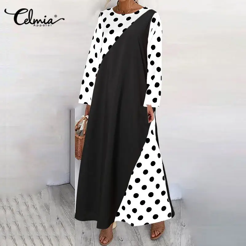 Женское Повседневное платье в горошек богемное Платье макси с круглым