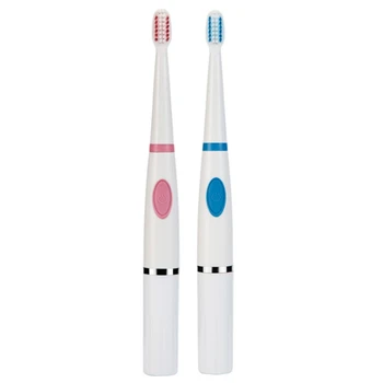 

2Pcs Electric Toothbrush Sonic Vibration Toothbrush Dry Battery Adult Household Toothbrush Soft Bristles Clean Pink+Blue
