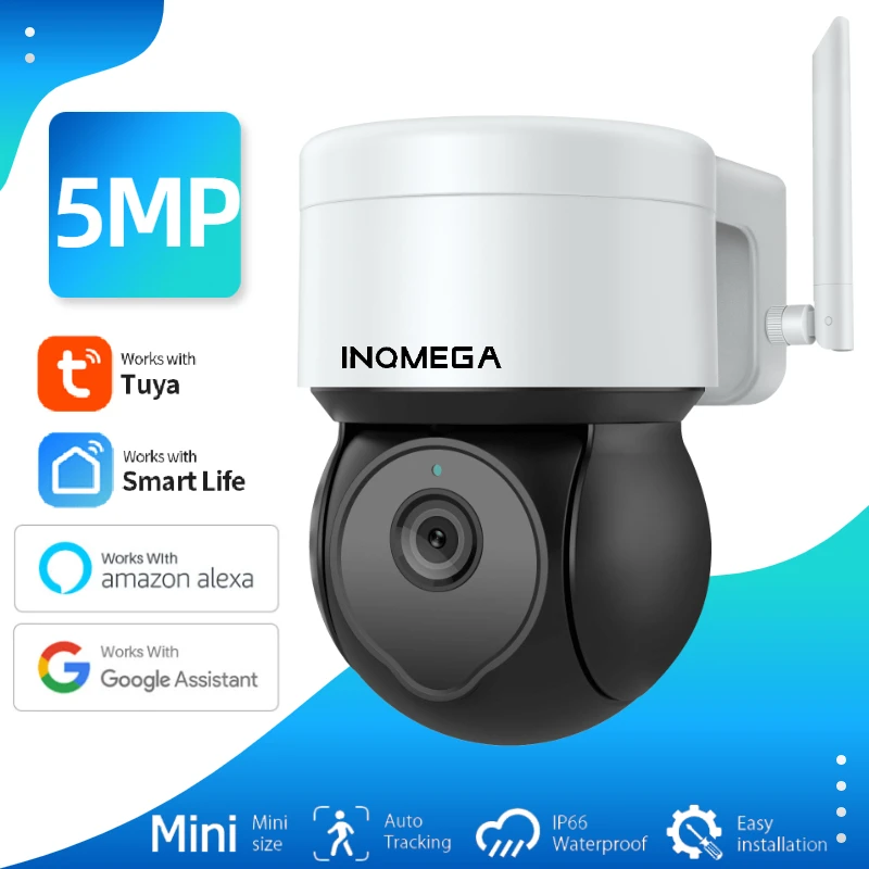 INQMEGA 5MP WIFI Camera Smart Tuya PTZ HD Pixel Auto Tracking Monitoring Waterproof CCTV Support Alexa and Google Homepage