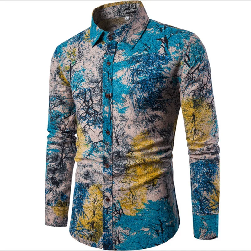 Мужская рубашка Blusas, одежда, повседневные рубашки на пуговицах, рабочая одежда, большие размеры, с принтом, с открытым стежком, повседневная, полный воротник, обычный