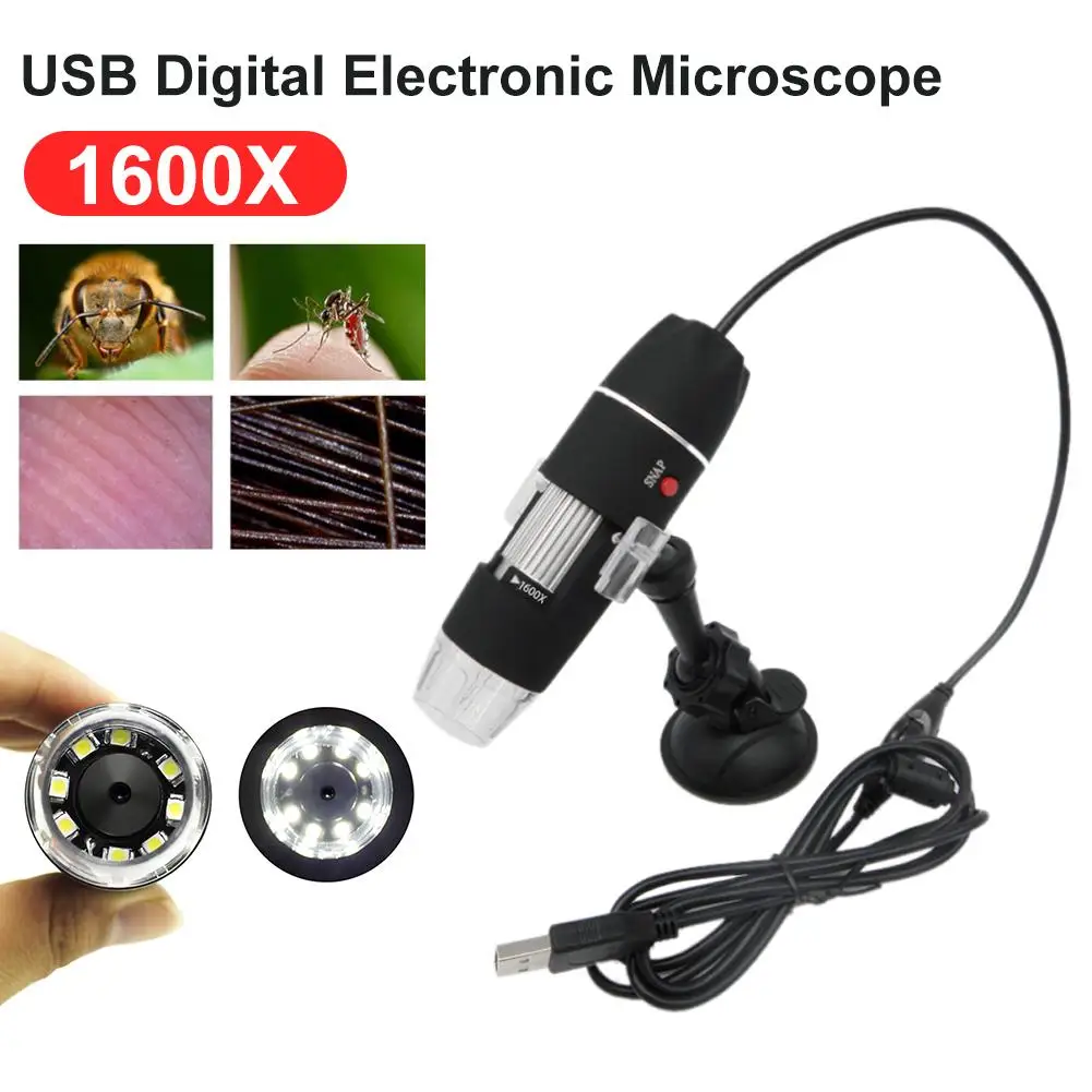 

Electronic Microscope 500X 1000X 1600X Digital USB Interface Electronic Microscopio Magnifier 8 LEDs Detection Endoscope Camera