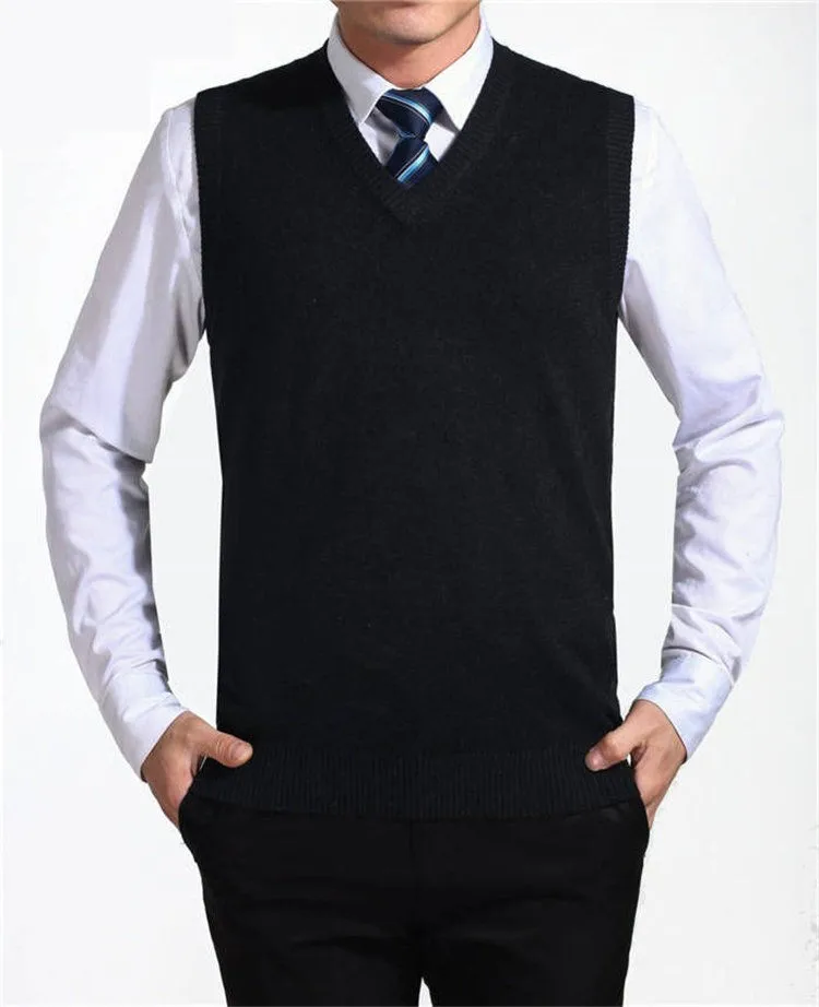 Новое поступление Повседневный Однотонный свитер жилет мужские свитера шерстяной пуловер Мужской с v-образным вырезом без рукавов жилет брендовая одежда