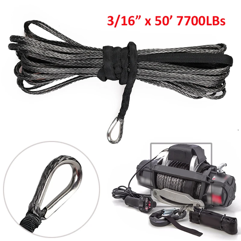 

Winch Rope String Line Cable with Sheath Gray Synthetic Towing Rope 15m 7700LBs Car Wash Maintenance String for ATV UTV Off-Road