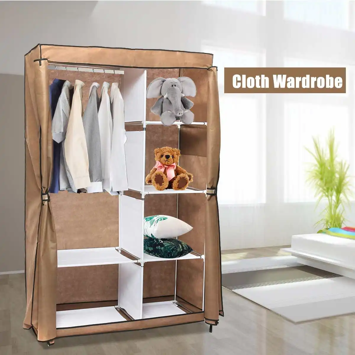 

Multifunction Folding Clothes Storage Cabinet Dustproof Moistureproof Closet Stainless steel frame DIY Non-woven Cloth Wardrobe