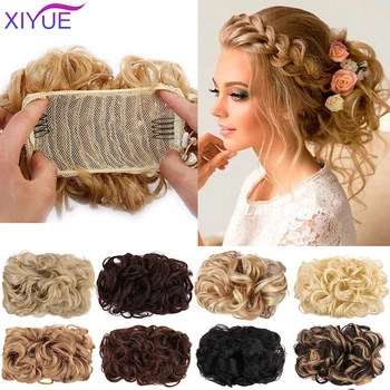 

Messy Curly Synthetic Hair Pieces Extension With Chignon Rubber band Combs Hairpiece Updo Extension Hair Bun For Women Wedding