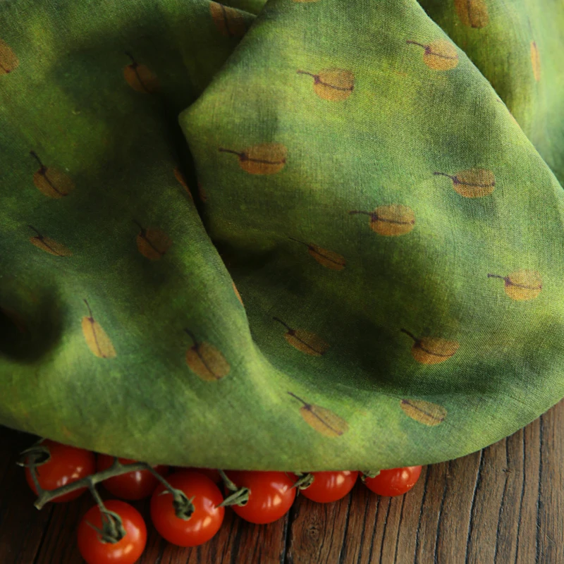 

High quality pure flax fabric Green Series Digital Printing tissu Fashion dress, clothes and cheongsam linen fabric