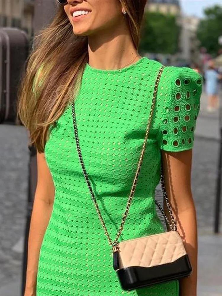 Летнее женское элегантное мини-платье с коротким рукавом женское модное зеленое Открытое платье с коротким рукавом облегающее Повседневное платье
