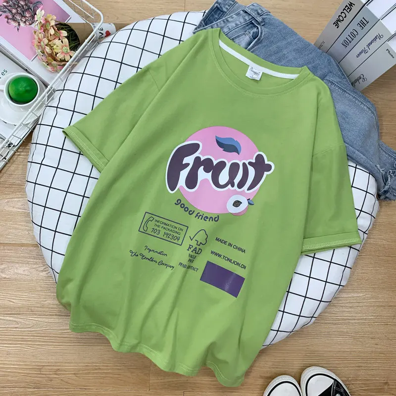 95% cotton Chic Summer New Personality Korean Style Fruit women t-shirts short white Plus Size kawaii harajukuTops Tees TYD26