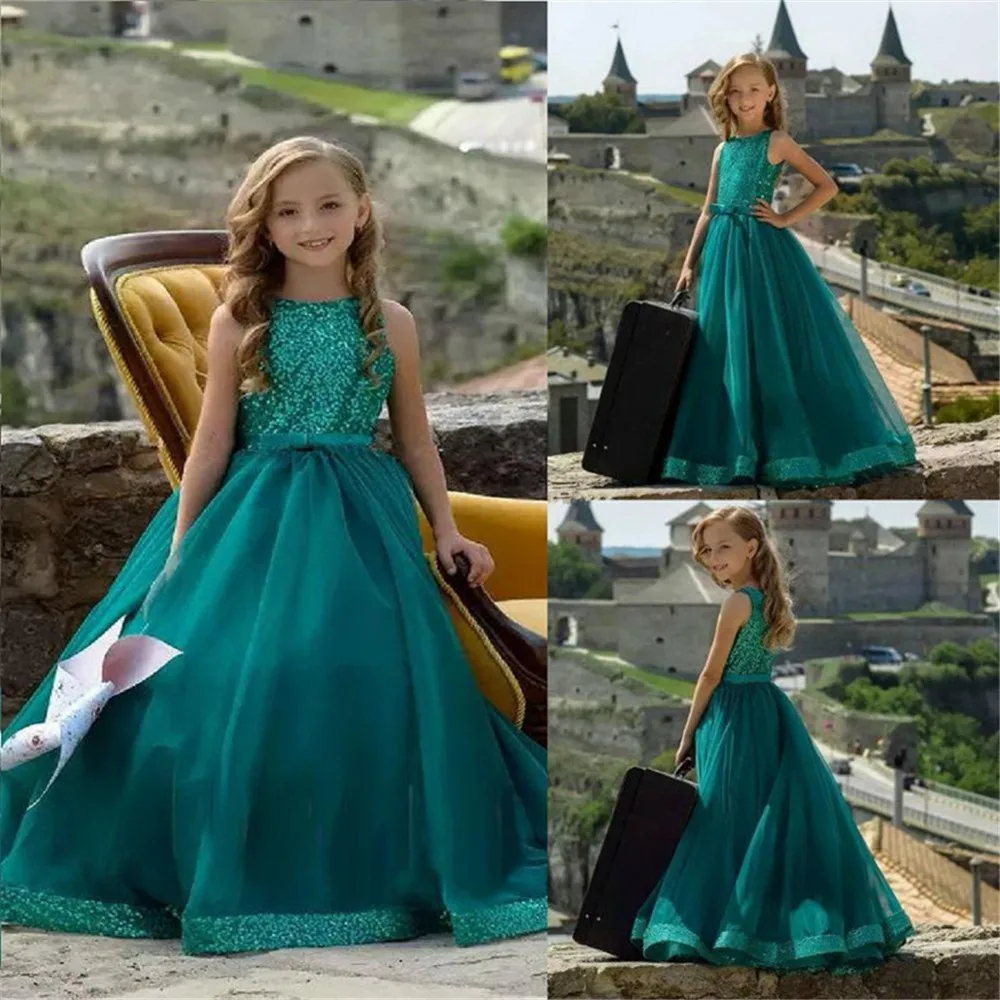 dark green flower girl dresses