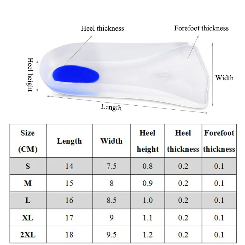 Стельки увеличивающие рост обувная колодка с силиконовыми гелевыми вставками для увеличения роста комфортная обувь на каблуке с гелевыми вставками размеры S, M, L, XL, 2XL