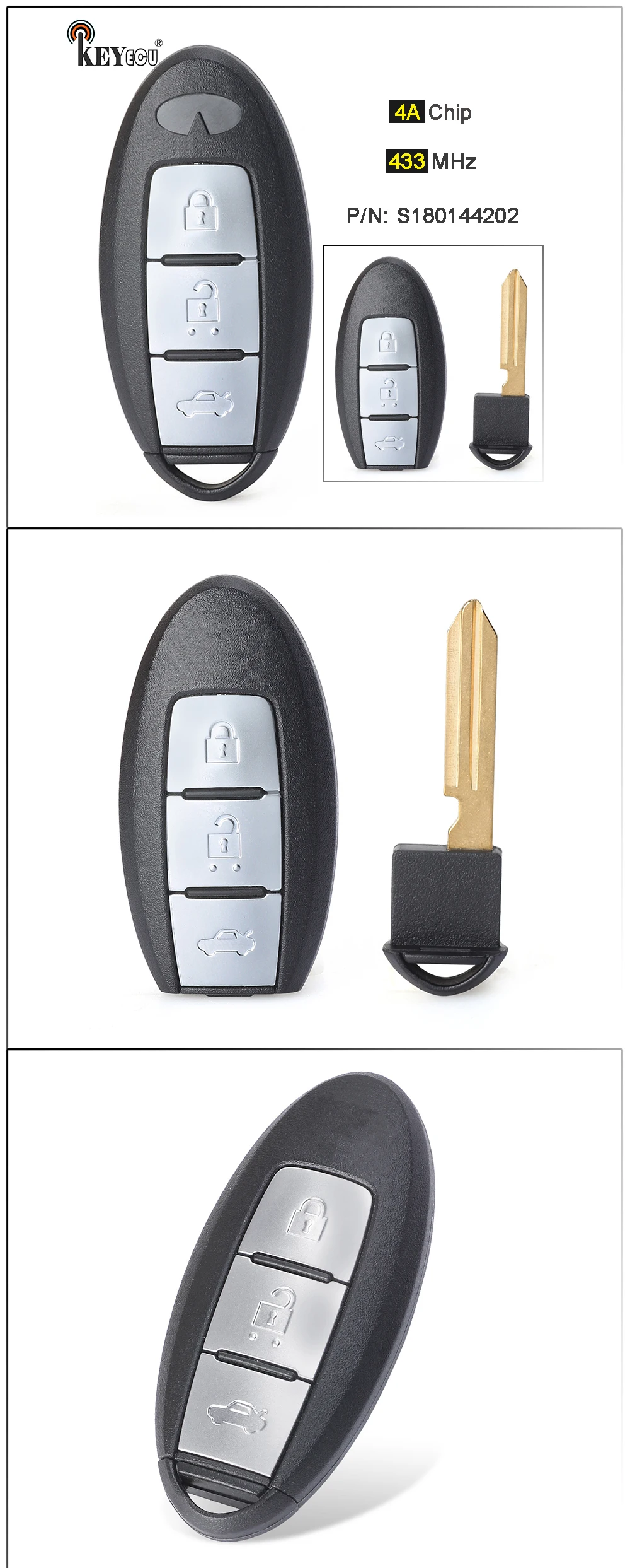 Keyecu 433mhz 4a Chip P/n: S180144202 Smart Remote Car Key 
