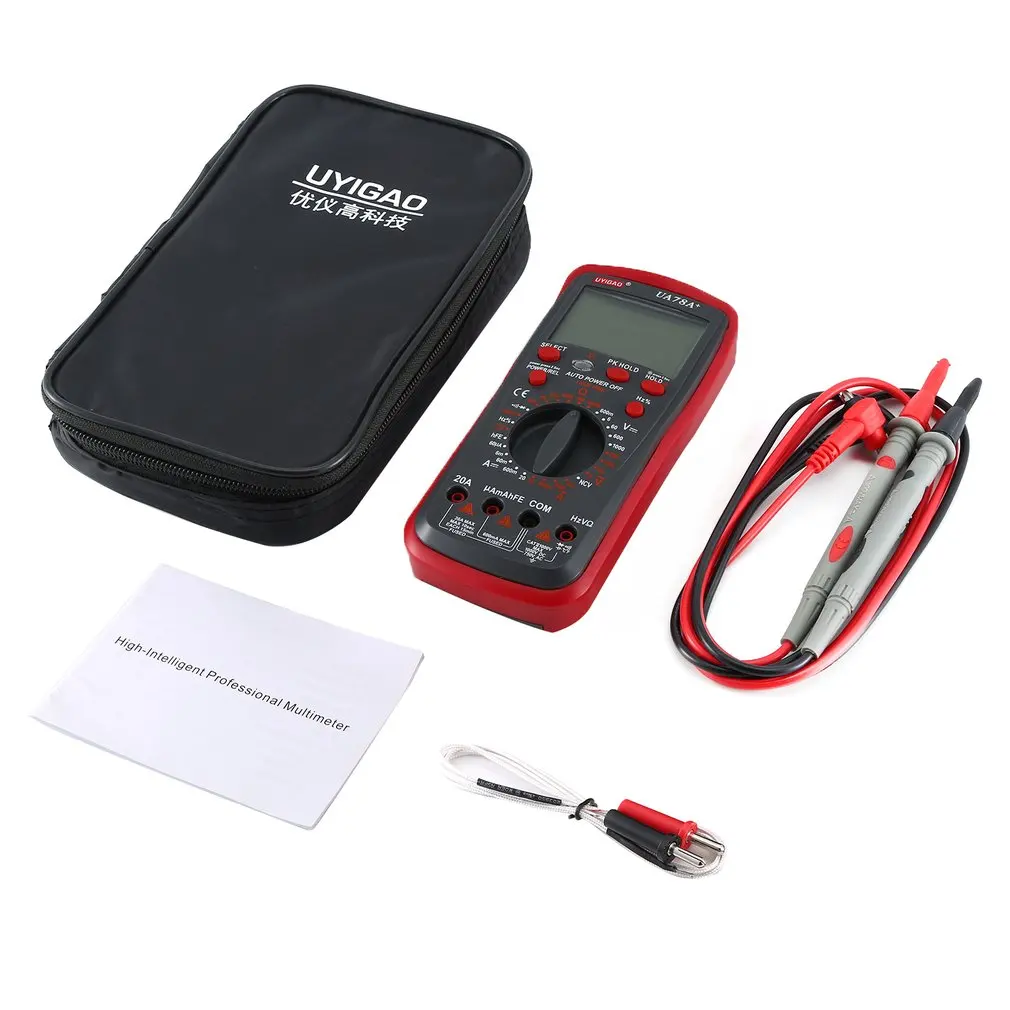 

UYIGAO Digital NCV Multimeter DC/AC Ammeter Voltmeter Resistant/ Capacitor/Triode/Diode/Continuity Tester Data hold