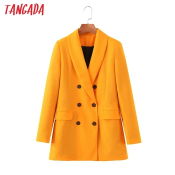 

Tangada women 2020 autumn orange blazer female long sleeve elegant jacket ladies work wear blazer formal suits SL512