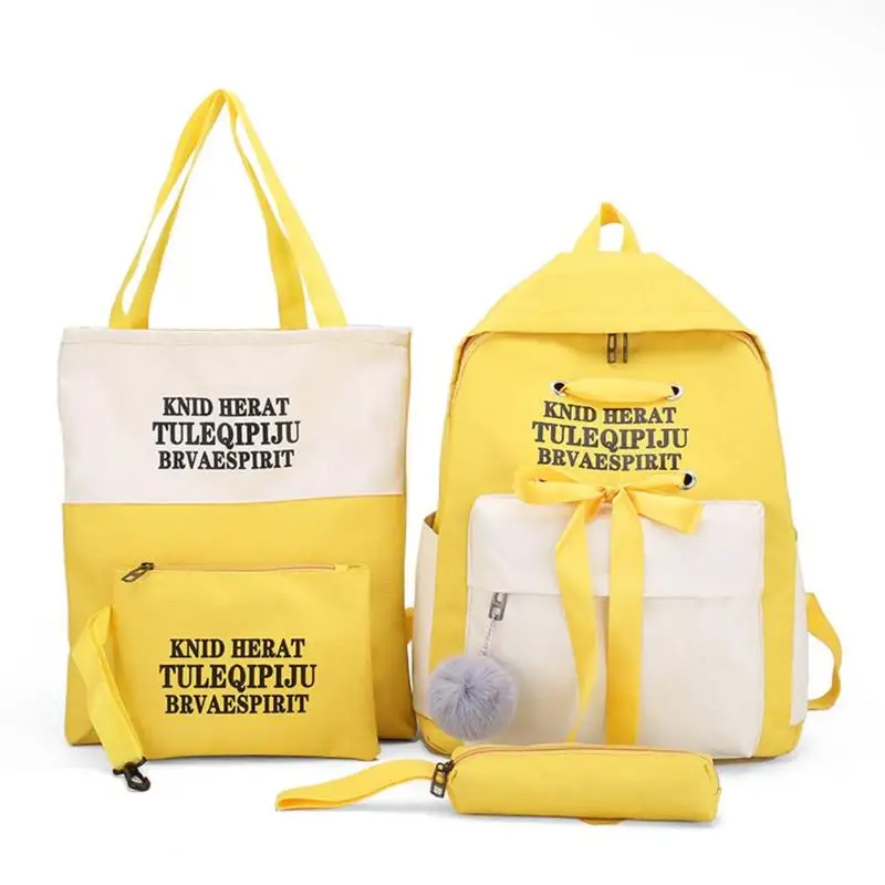 Рюкзак женский парусиновый 4 шт./компл. женский рюкзак для девочек-подростков рюкзак, сумка через плечо лента бант школьные сумки для студентов - Цвет: Yellow