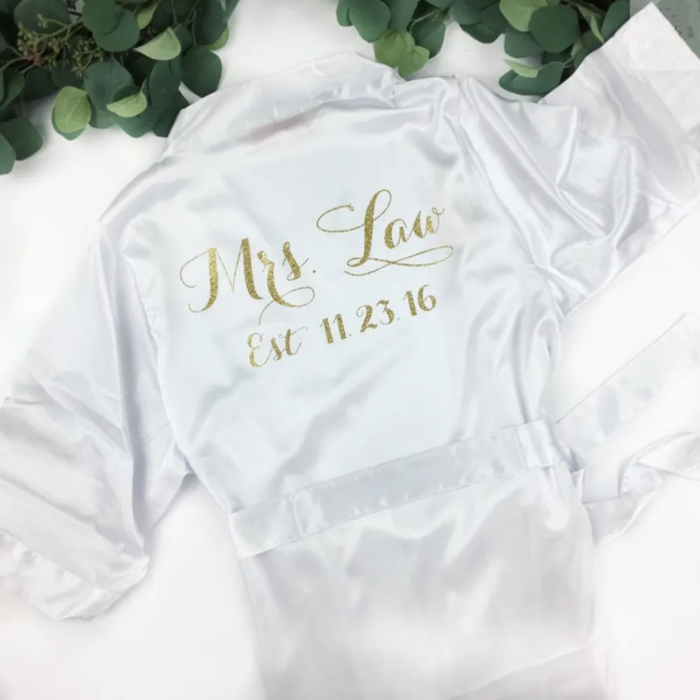 Glitter gold writing Bridal Wedding Robes Custom Name Date Get Ready mom Valentine's gifts Maid of Honor Women Party Robe | Женская