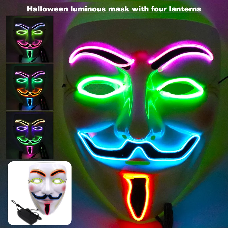 New LED Mask Anonymous Hacker V FOR Vendetta Guy Fawkes Halloween Cosplay  Costume|Party Masks| - AliExpress