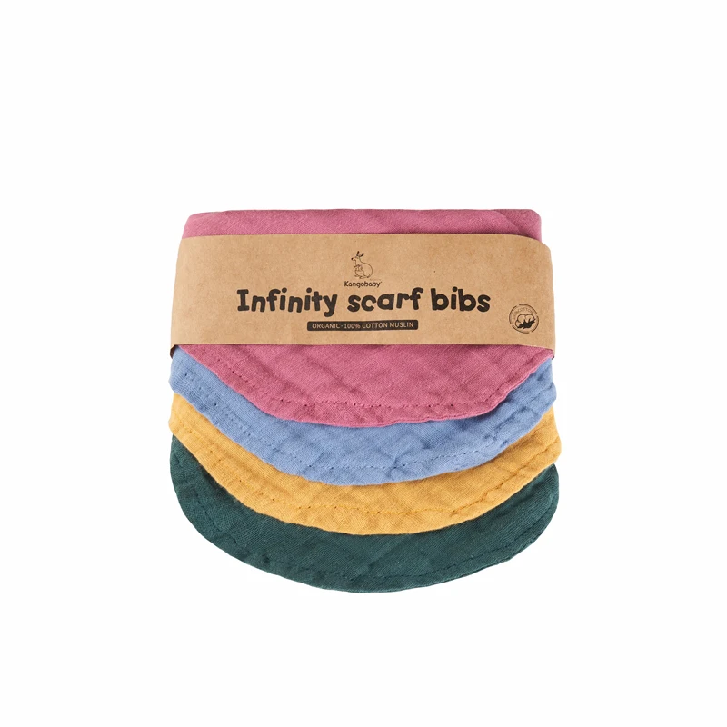 Kangobaby 100% Cotton Muslin Baby Bib Set Infinity Scarf Bib Burp Cloths Saliva Towel Bandana bib Se