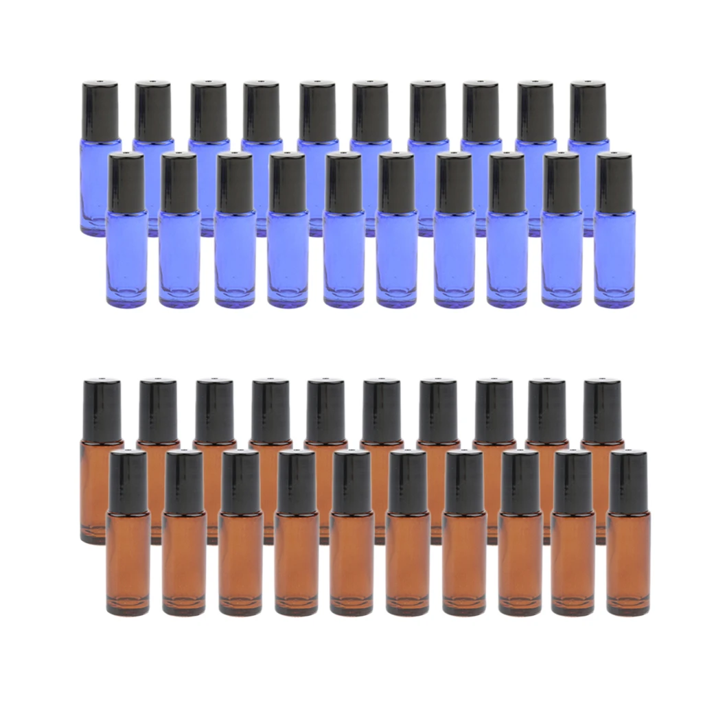 40 x 5ml Empty Glass Essential Oil Perfume Roller Bottle Makeup Liquid Vials Fit for Storaging Cosmetic Liquids