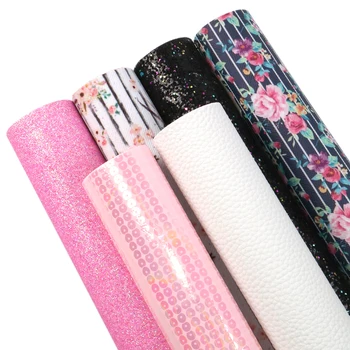 

David accessories 6pcs/lot 20*34cm Flower Printed Synthetic Leather Set Faux Leather Sheets DIY Handmade Materials,1Yc10245