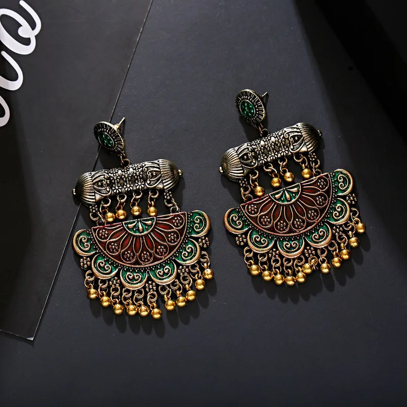 Этнические Ретро Племенные Цветок Индийский Jhumka кисточкой серьги старинные резные, в стиле бохо латунь Висячие серьги вrincos бижутерия