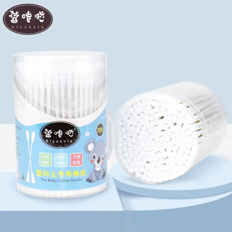 

Blue ka la Baby Cleaning Cotton Swab Infant 200 Counts 100% Cotton Double Helix Head zhi gan Fine Head Cotton Swab