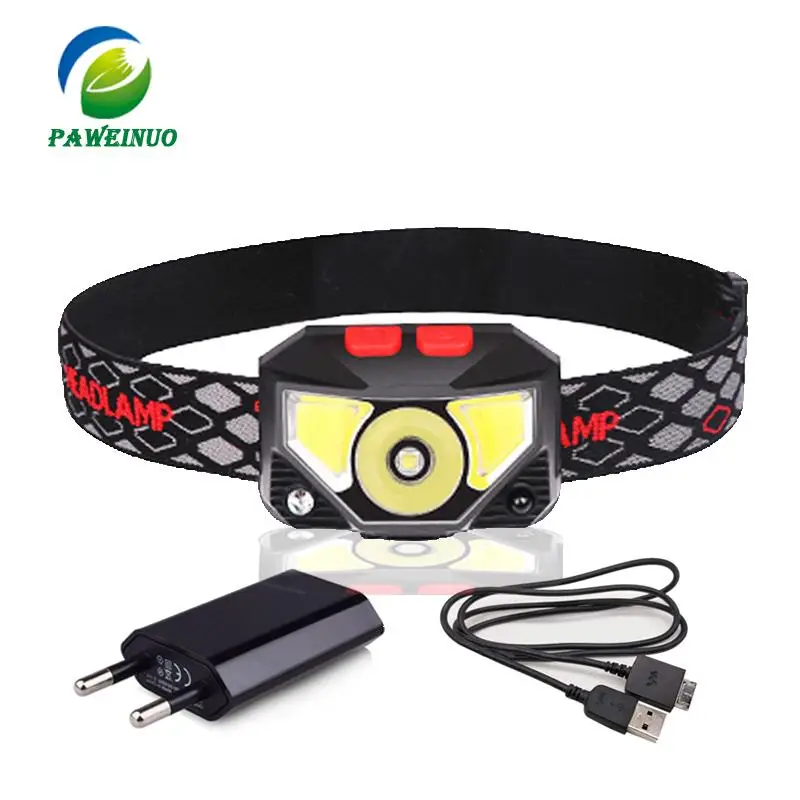 IR Sensor led headlamp build-in battery usb rechargeable mini headlight cob head lamp flashlight Lightweight for children light | Освещение