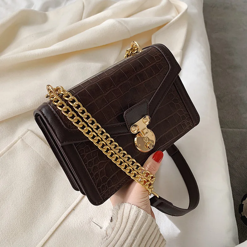 

2020 Spring Crocodile Pattern Stereo Square Sling Bag Chain Lock Shoulder Women's Bag